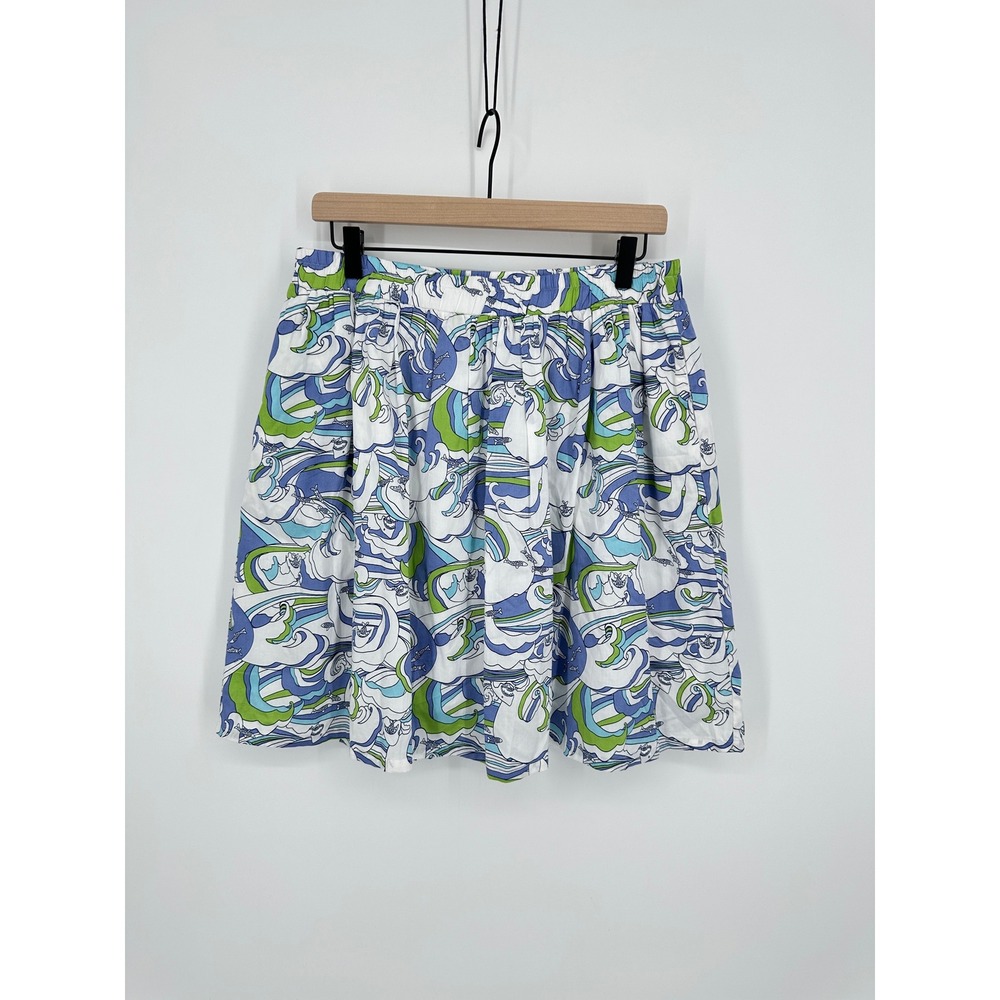 ModCloth Skirt Womens Large Blue Green Shark Fish Pockets Cotton Novelty